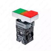 Кнопка двойная с LED подсветкой, 24V AC/DC, красный/зеленый,1NO+1NC, плоский толкатель, металл MTB2-BW8361