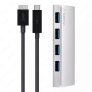 Компьютерные аксессуары Belkin Концентратор Belkin Ultra Hub Slim Metal USB 3.0 4 порта, USB-C кабель, активный с БП, silver