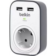 Cетевой фильтр BELKIN SURGE 1 розетка/2xUSB 2.4 А, макс 306Дж (BSV103vf)