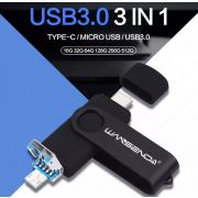 Трехсторонняя флешка Wansenda 32gb USB 3.0 MicroUSB + Type C + USB